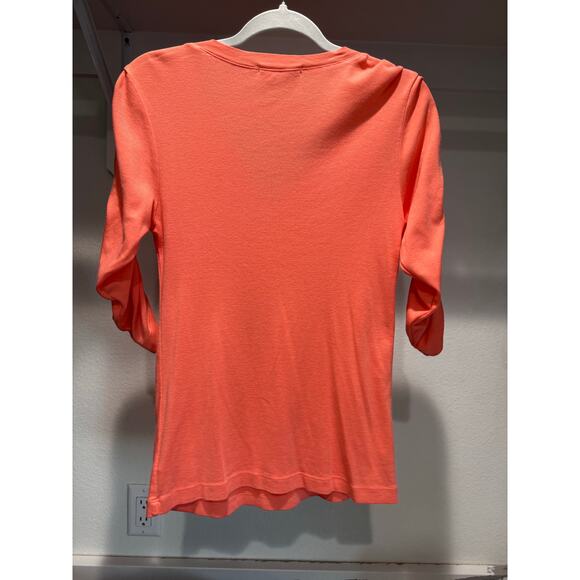 Barbara Lesser Women's Blouse Ruched Sleeve Coral Size Medium - Picture 7 of 8